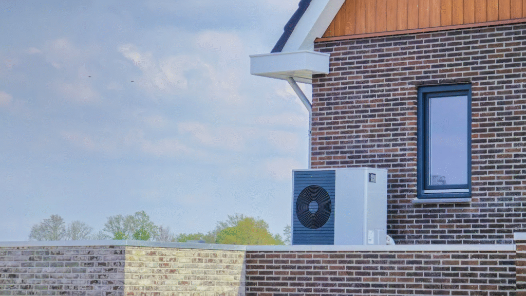 A front view of a home with an air unit outside the window.