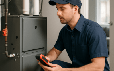 Technician inspecting a furnace