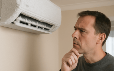 Frozen air conditioning unit with ice build-up