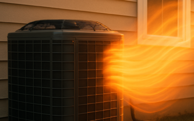 Technician inspecting air conditioning unit