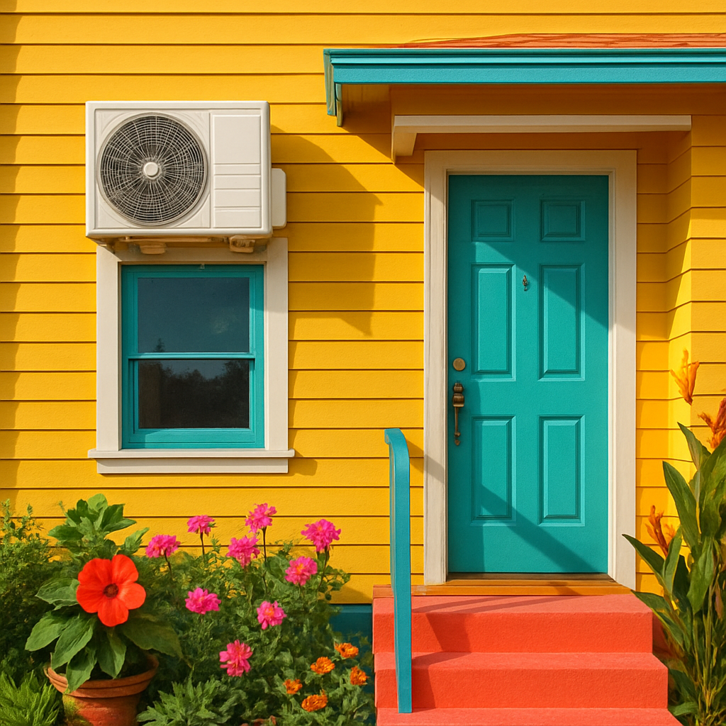 Technician inspecting an air conditioning unit