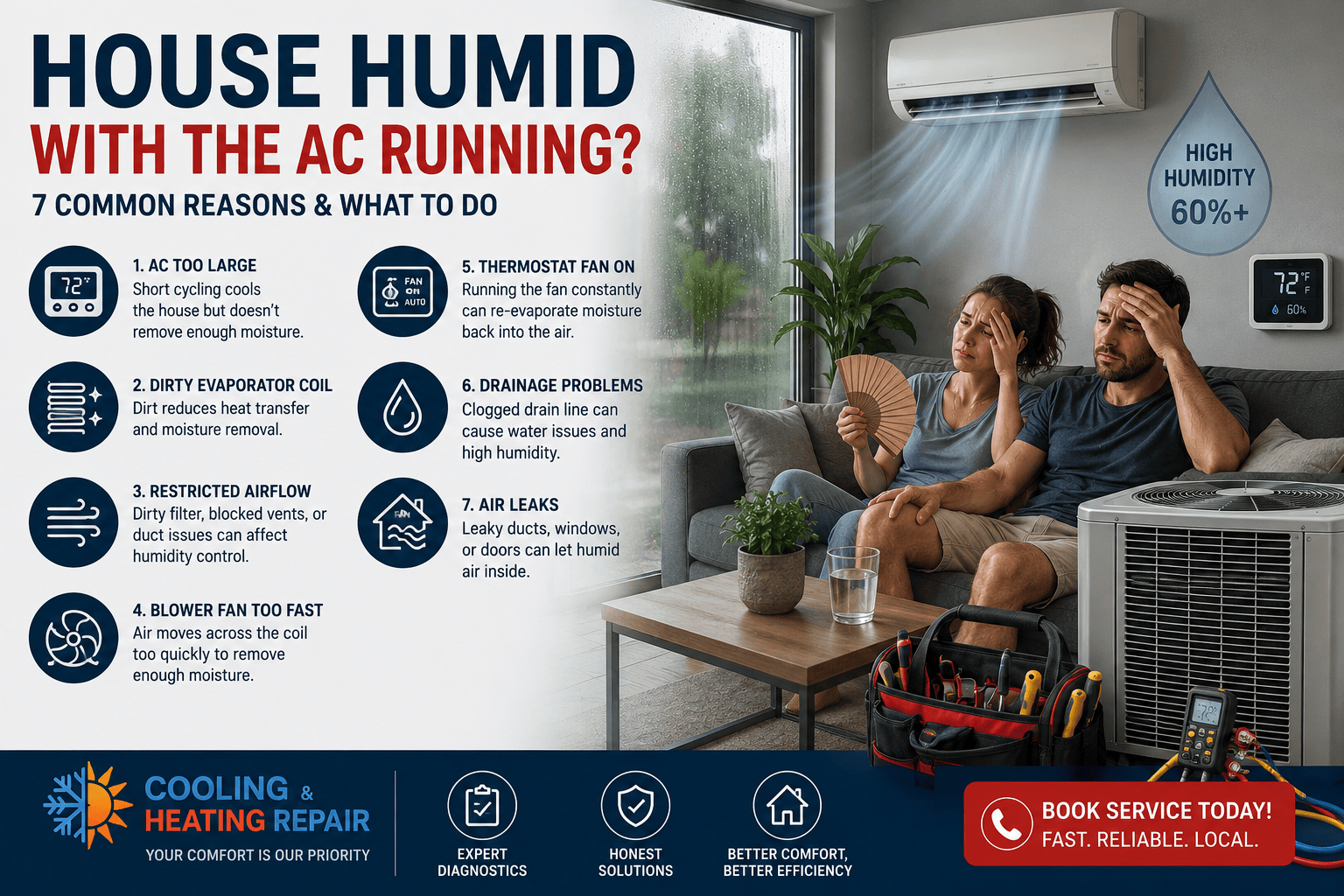 House feels humid with AC running – common air conditioning and indoor humidity problems