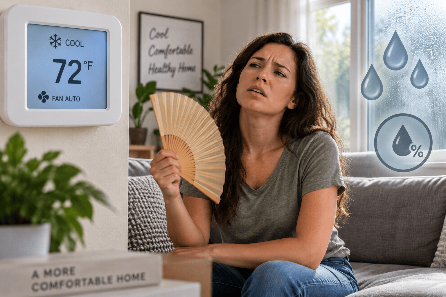 Homeowner feeling uncomfortable from high indoor humidity while central AC is running